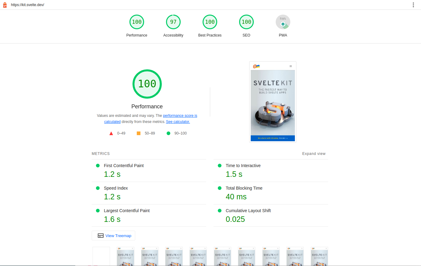a screenshot showing perfect Google pagespeed scores